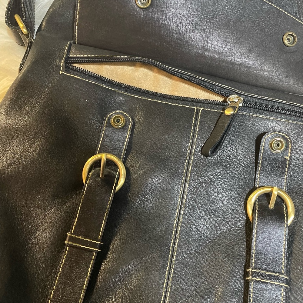 Soft Black Thick Genuine Leather Crossbody/Shoulder/Tote Bag #0097 - Picture 7 of 11